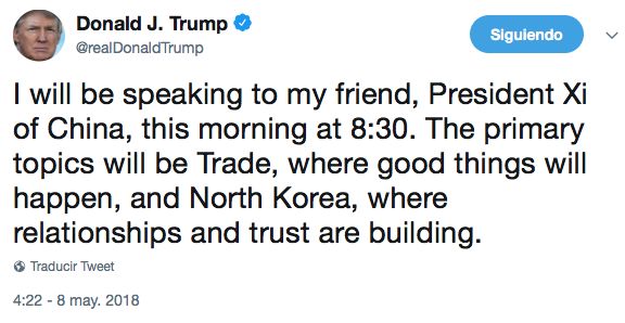 Donald Trump Tweet china corea del norte